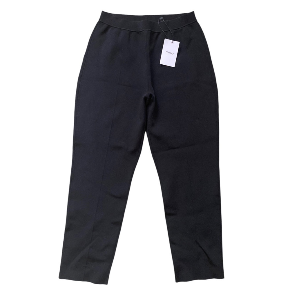 Theory NWT Treeca Pull-On Glossed Black Trousers Stretch Ponte Pants Size M - Picture 7 of 10